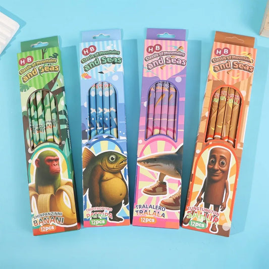 Matite Meme Virale – Set 12 Matite HB in Legno con Gomma, Design Creativo