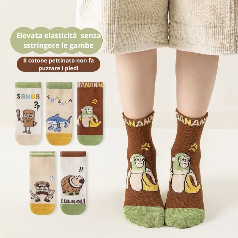 5 Paia Calzini Meme Virale  | Calzini Cartoon Unisex Pop & Kawaii