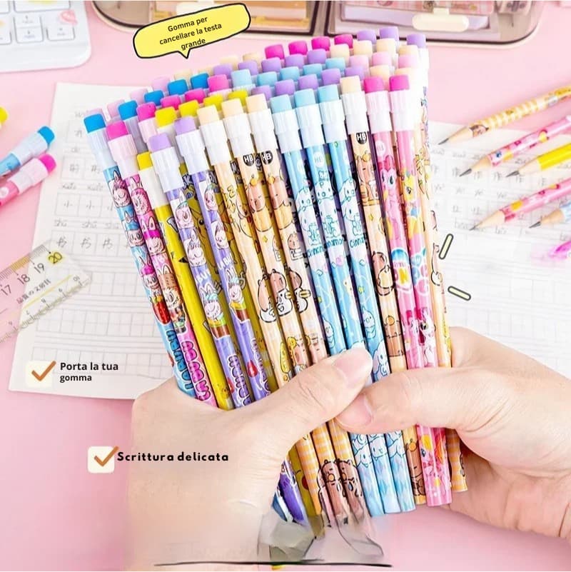 Set 10 Matite Cartoon Kids Virale – HB in Legno, Stile Pop Divertente