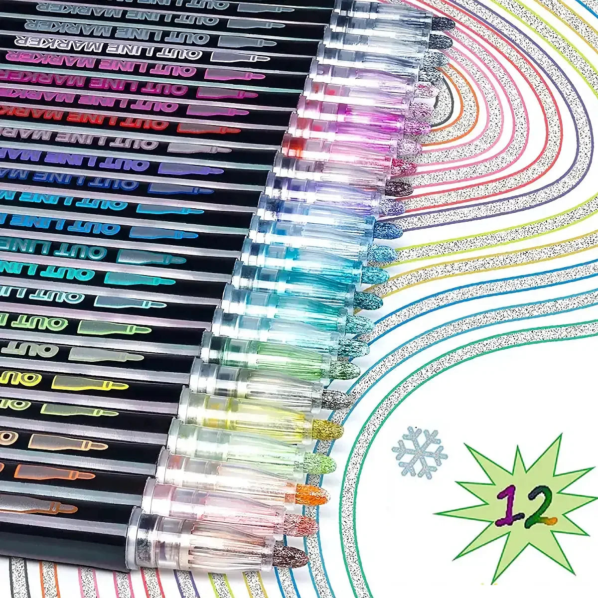 Magic Outline Pen Set Pennarelli Doppia Linea Glitter Colorati per Disegni Creativi, DIY e Calligrafia