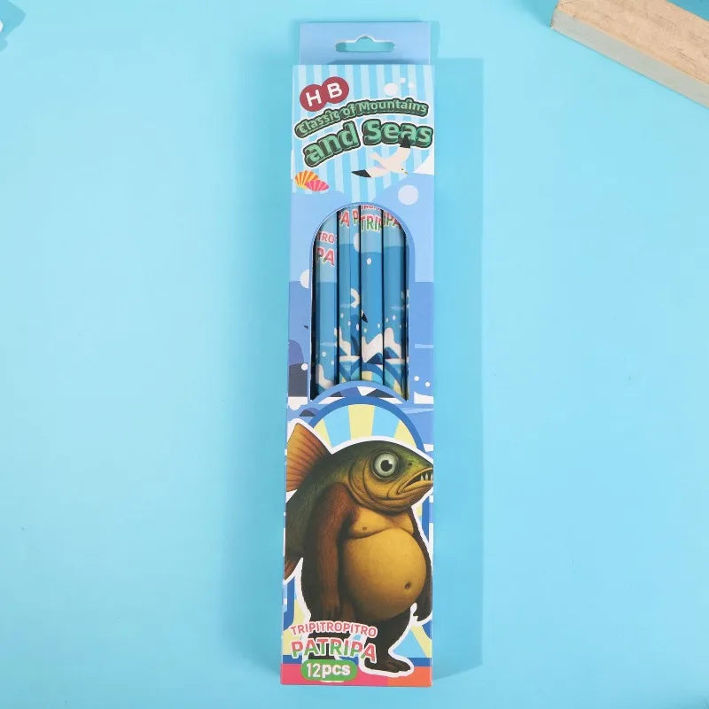 Matite Meme Virale – Set 12 Matite HB in Legno con Gomma, Design Creativo