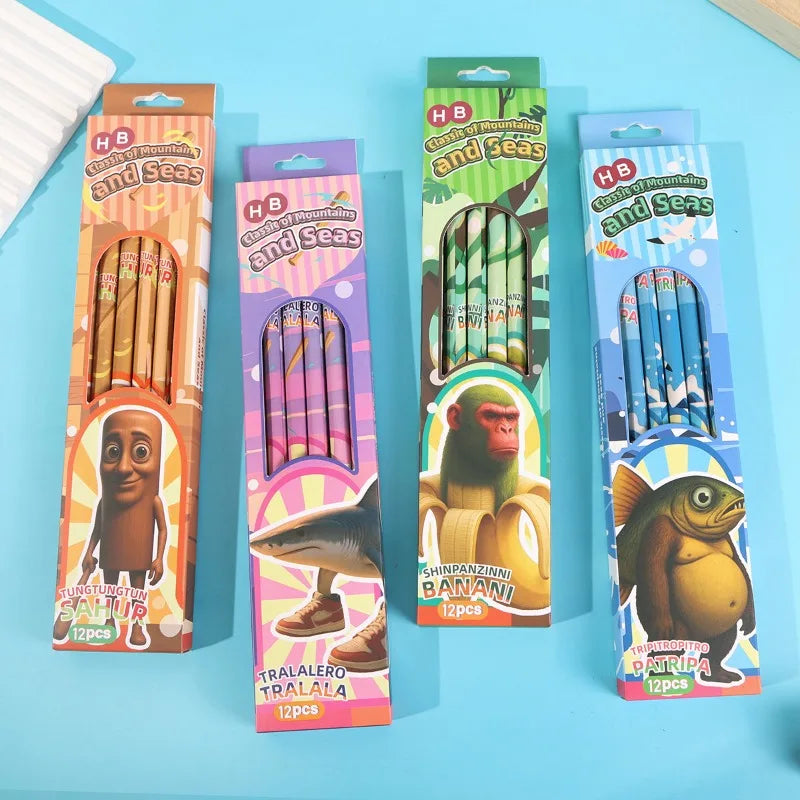 Matite Meme Virale – Set 12 Matite HB in Legno con Gomma, Design Creativo